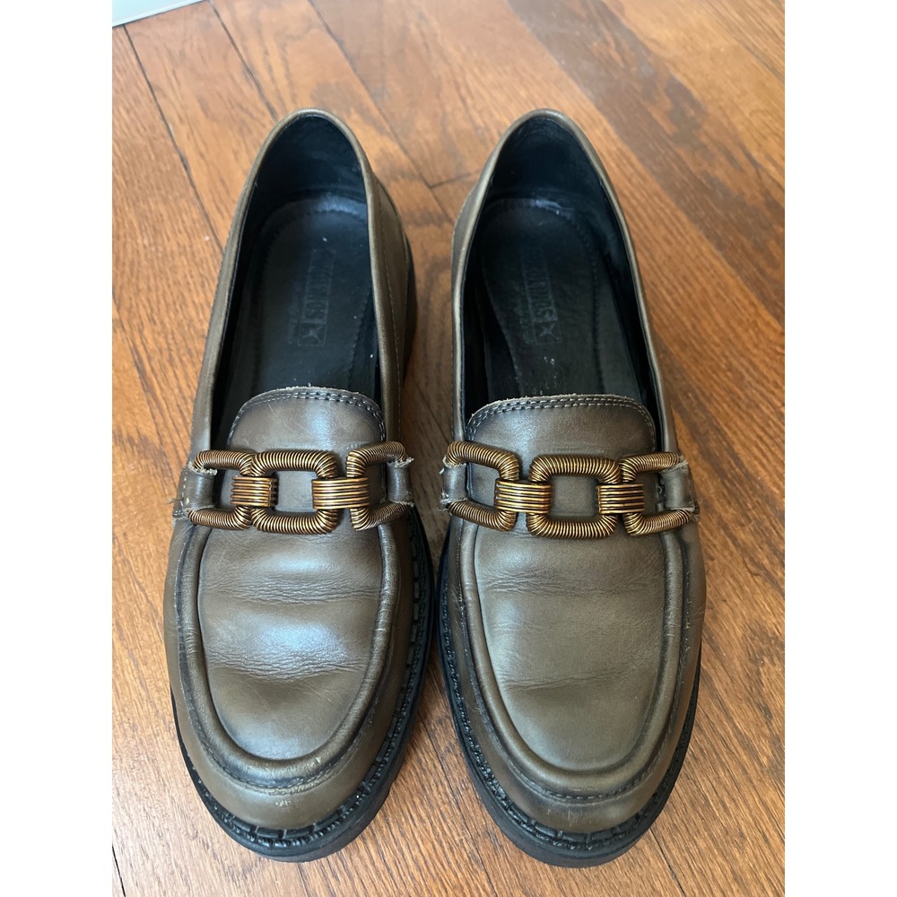 Pikolinos Aviles Lug Loafers Size 7 (38) Green Leather Platform Chunky